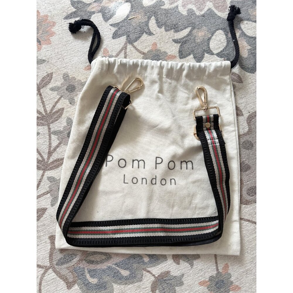 Pompom London Classic Multi Stripe Crossbody Strap Gold Hardware Adjustable